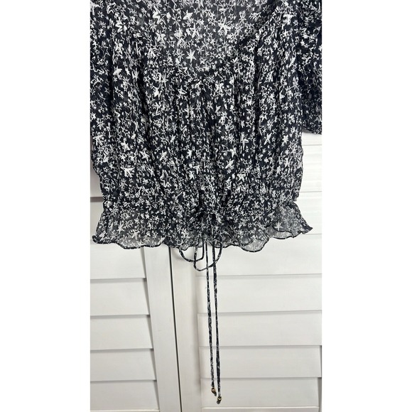 LoveShackFancy Scarlett Star Print 100% Silk Ruffle Peasant Top Size Small - Picture 4 of 11